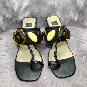 Louise et Cie Lalita Heels Size 8.5 Black Leather Slide Sandals Embellished Boho